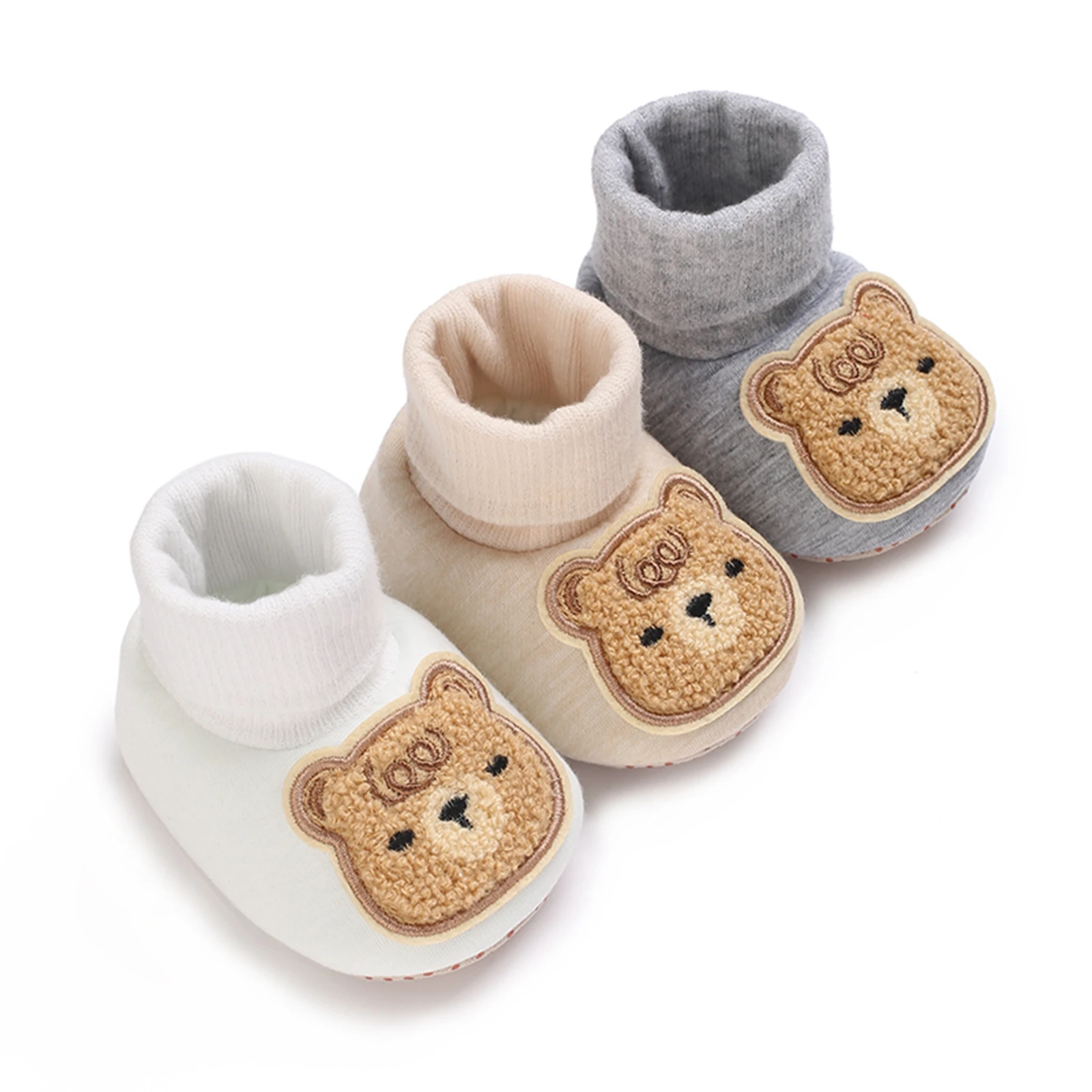 New Born Baby Shoes Slippers Floor Socks Spring Autumn Soft Anti-Slip Booties Footwear Bear Embroidery Infant Sock Shoes