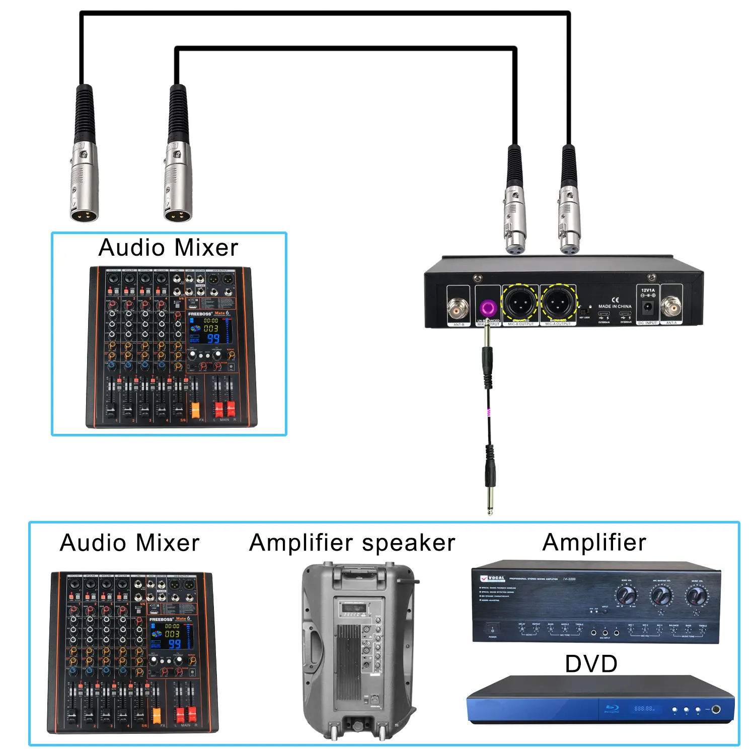 FREEBOSS 충전식 무선 마이크, 2 웨이 UHF 조정 가능, 주파수 EQ 전문 마이크, Consert 성능 KTV KU-202