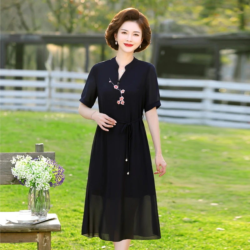 

Embroidery Dress Summer Fashion Designer Runway Dresses Elegabt Chiffon Patchwork Button Long Dress