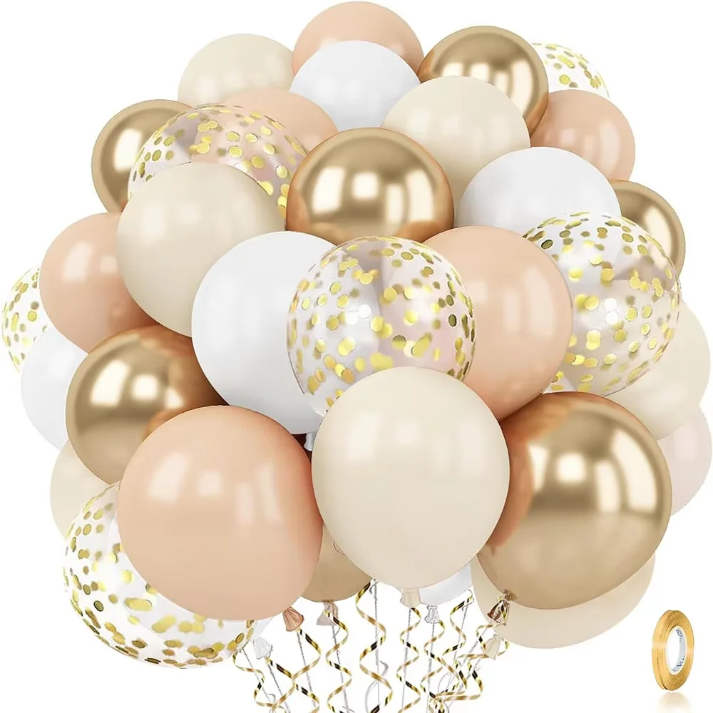 51 Stück Weißgold Beige Konfetti-Luftballons, verwendet für Party, Geburtstag, Baby-Taufdekoration