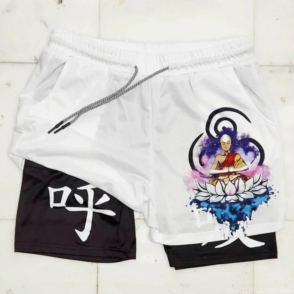 Men's Printed 2-in-1 High Performance Double Layer Fitness Shorts Summer Fashion Animation Printed Shorts Outdoor Jogging M-3XL 3