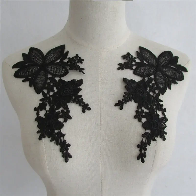 Fashion Embroidered Lace Collar DIY Sewing Lace Neckline Fabric Decoration Ladies Clothes Applique Black 1 Pair For Sale lace fabric lace sewing accessories lace sewing supplies lace accessories lace garment accessories clothing accessories lace decoration clothing craft accessories