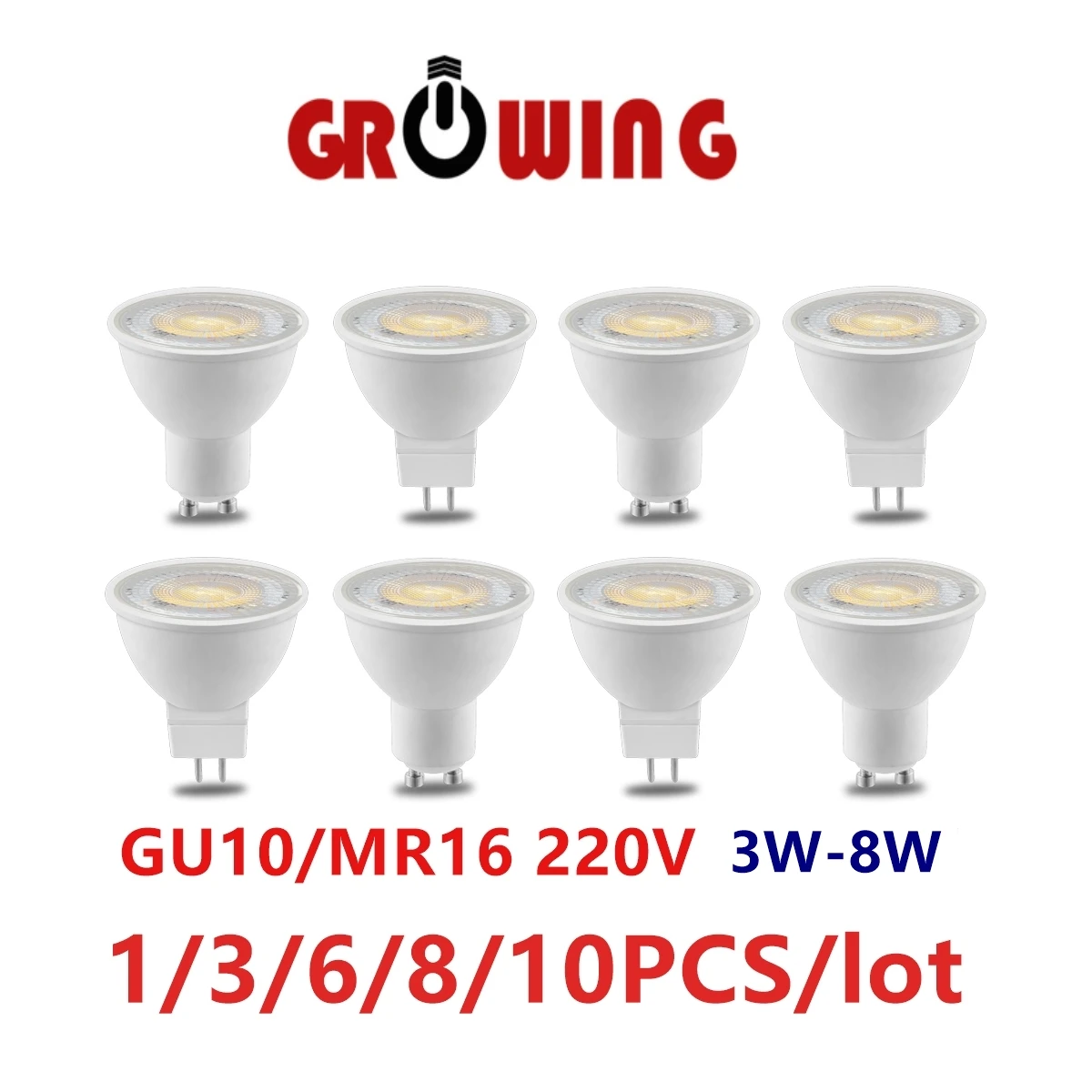 1-10PCS LED spotlight COB GU10 MR16 220V 3W-8W High lumen for down light kitchen living room bathroom replace 50W halogen lamp