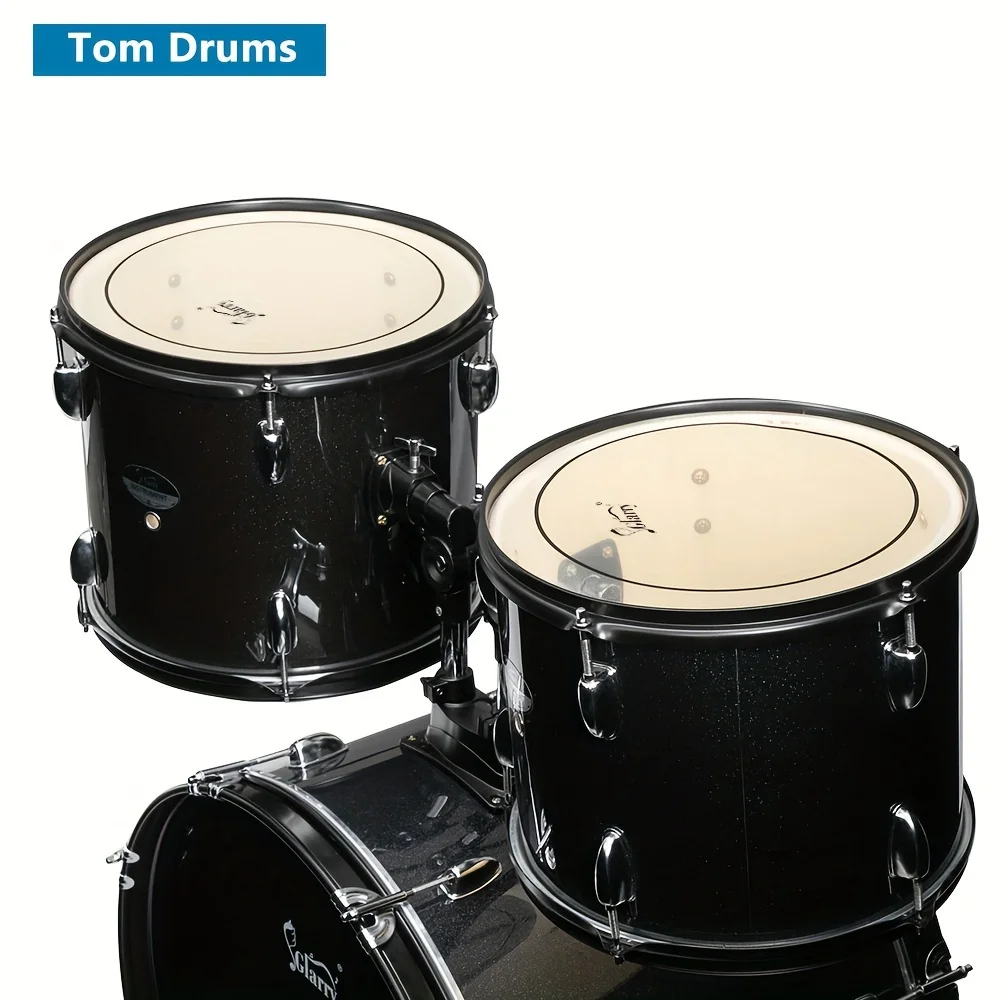 Glarry Full Size Adult Drum Set 5-Piece Black With Bass Drum, Two Tom Drum, Snare Floor Tom, 16" Ride Cymbal,
