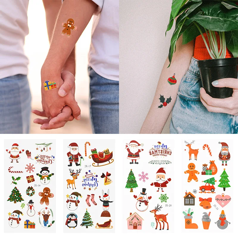 10Sheets/lot Cartoon Santa Claus Snowman Penguin Temporary Tattoo Stickers Kids Body Makeup Sticker Tattoos Xmas Party Supplies