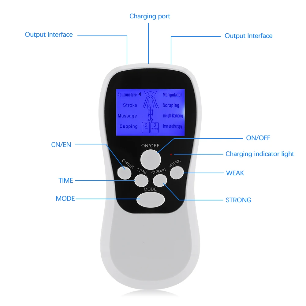 EMS dezenas massagem mini massageador, saída dupla,