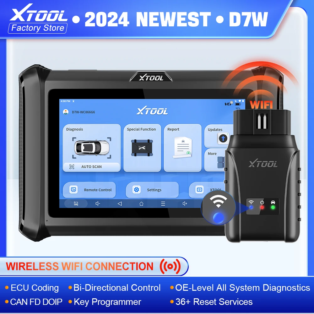 XTOOL D7W upgraded of D7 D7S WIFI Wireless Car Diagnostic Bi-Directional Scanner ECU Coding Key Programmer 36 Reset DOIP CAN FD