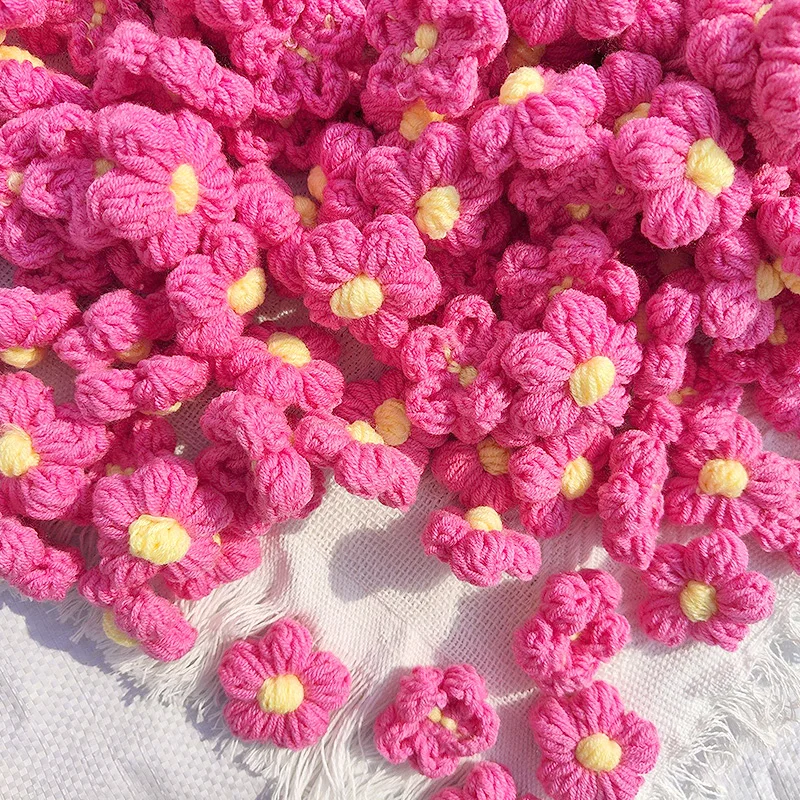10Pcs Hand-knitted Flower Head Crochet Flower Applique Handmade Woolen Clothing Material Ornaments Jewelry Accessories