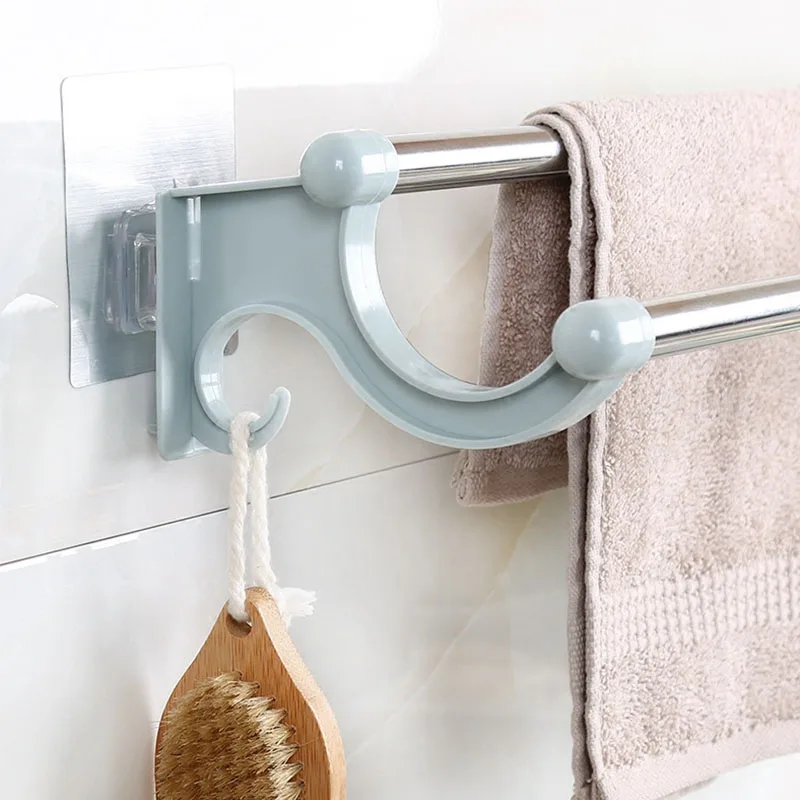 Wall Mounted Type Towel Racks Holder Shelf Bath Organizer Toilet Washroom Seamless Sticker Rack bathroom double Organizador