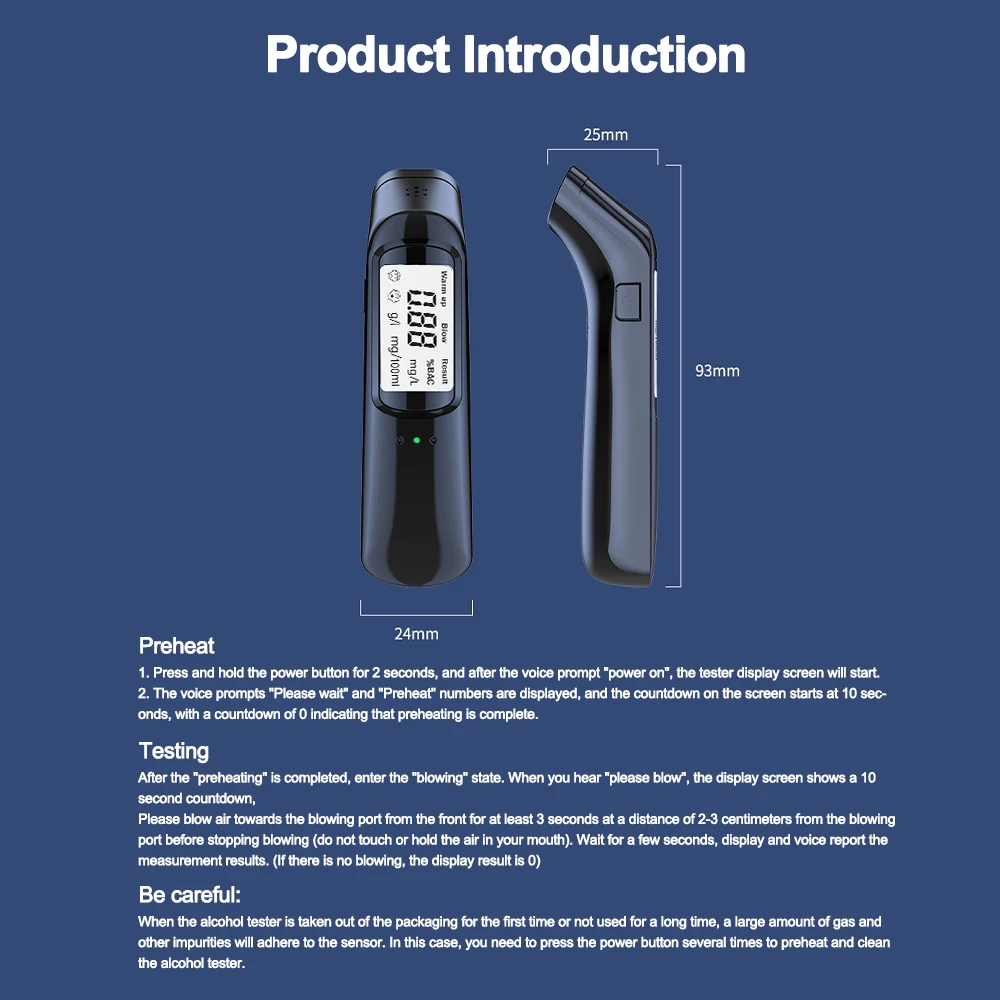 Non Contact Alcohol Tester with Digital Lcd Display Three Indicator Light Rechargeable Professional Breath Alcohol Test Tool