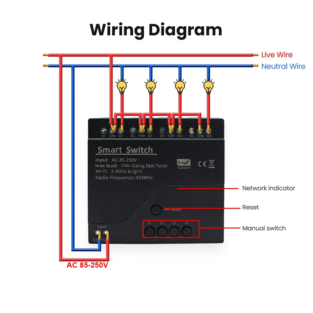 새로운 4채널 투야 모터 스마트 스위치 WIFI 릴레이 모듈 12V DC 7-32V AC 220V 85-250V RF433Mhz 리모컨 조명 스위치 (알렉사 지원)