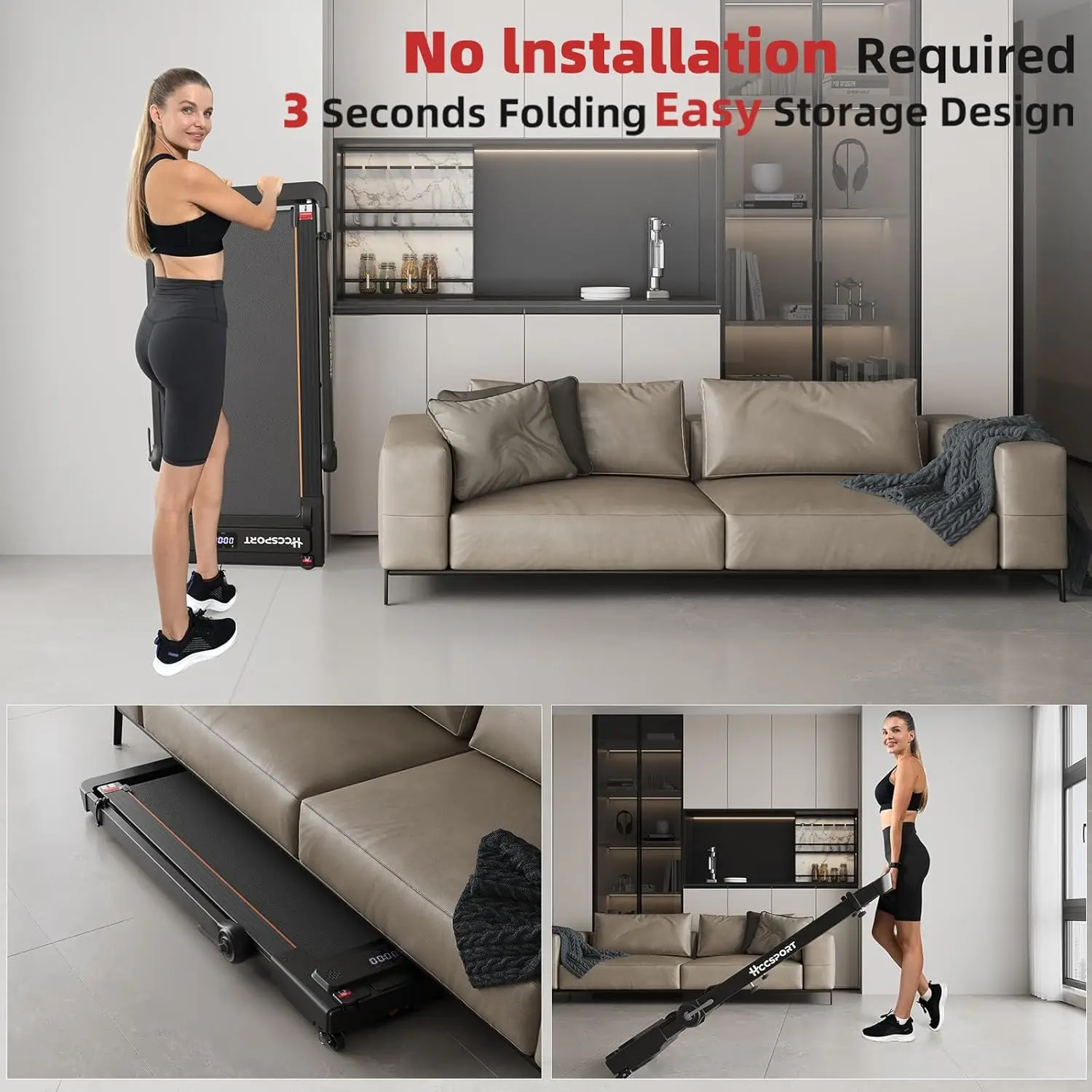 3 in 1 Under Desk Treadmill Walking Pad with Removable Desk Workstation
