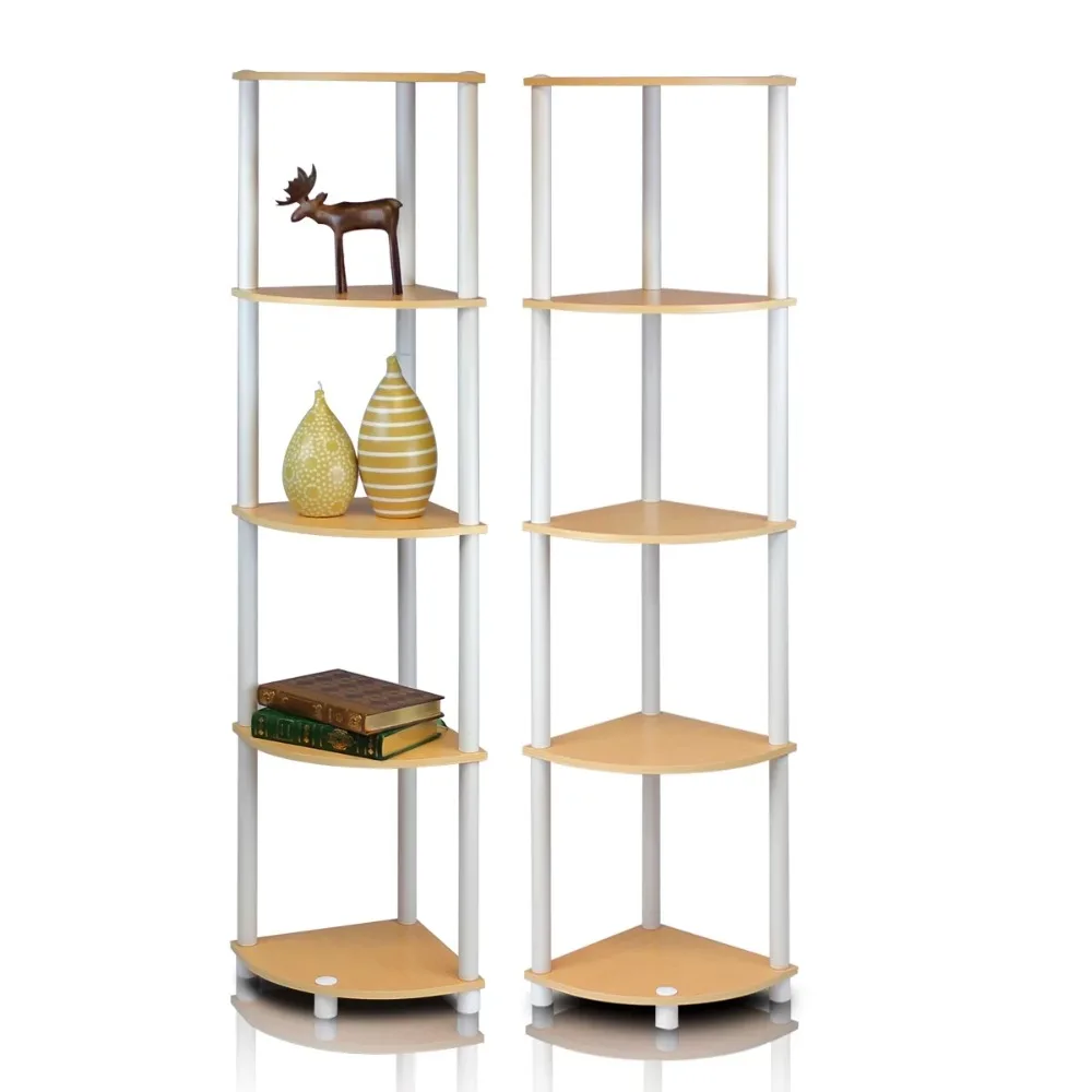 

Furinno Turn-N-Tube 5 Tier Corner Display Rack Multipurpose Shelving Unit, Beech/WhiteEasy To Store and Display Decoration