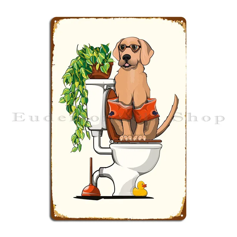 Labrador Seduto Sulla Toilette Cartello In Metallo Segno Pub Decorazione Della Parete Stampa Decorazione Della Parete Cartello In Latta Poster