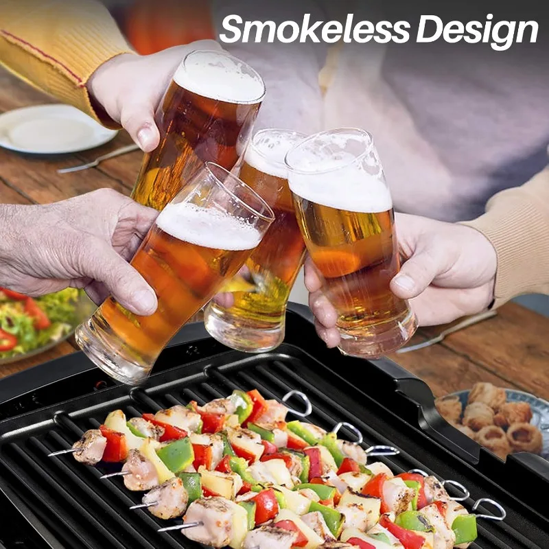 Smokeless Indoor Grill 1800-Watt Electric Griddle with Reversible 2 in 1 Grill and Griddle Plates Plate, Glass Lid. 5
