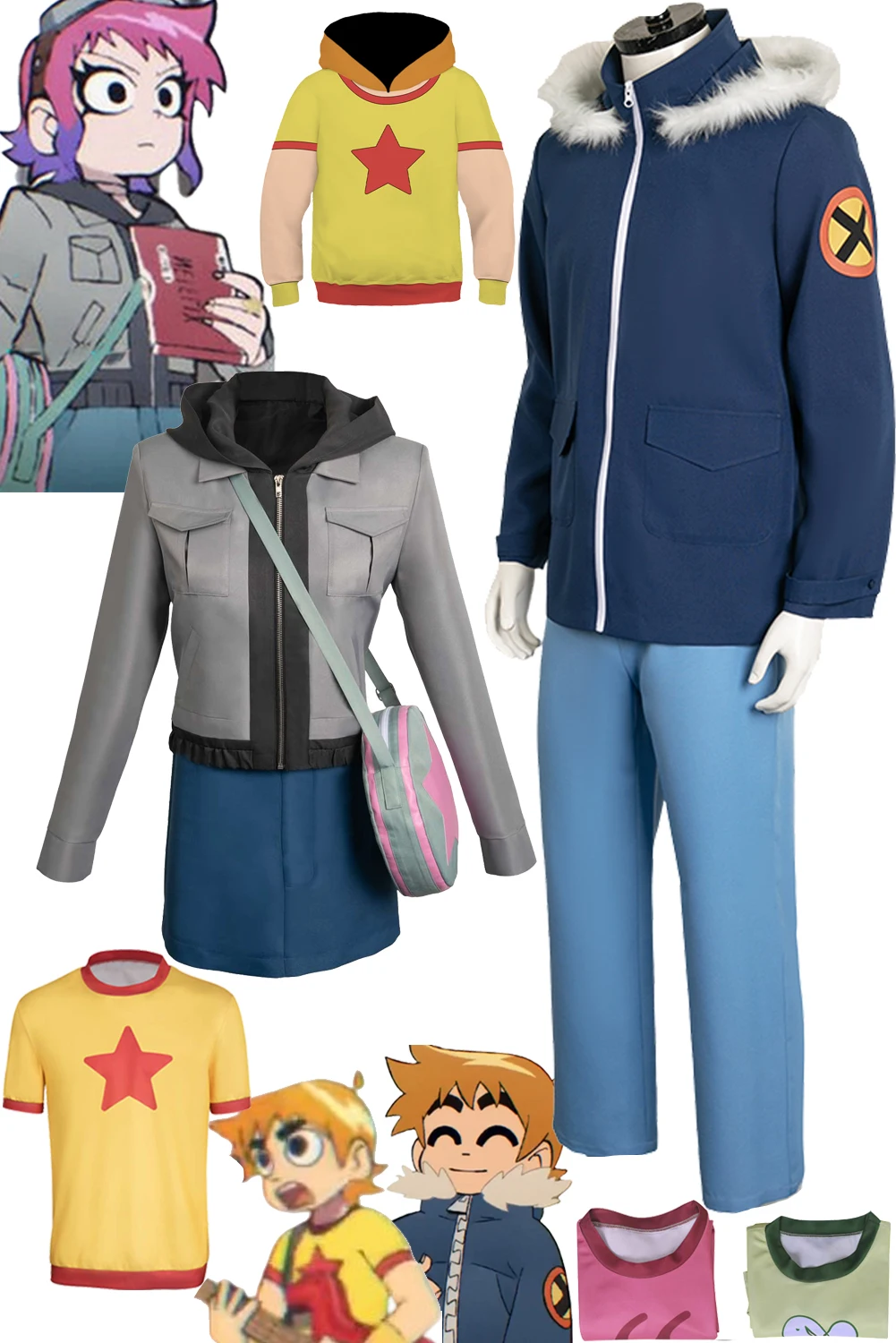 Scott Pilgrim Ramona Flowers Cosplay Decolla Costume Bag Felpa Con Cappuccio T-Shirt Halloween Carnival Roleplay Suit Per Donna Maschio Adulto