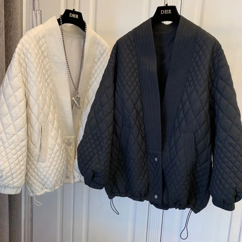 

Female V Neck Long Sleeve Winter Parkas Outwear Women Cotton Clothes Coat Plus Size Korean Loose Splicing Jacket Mujer Chaqueta