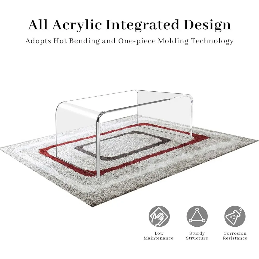 Clear Coffee Table, 32" L x 16" W x16'' H, Modern Waterfall End Table for Small Living Room, Bedroom and Office, Glass Table