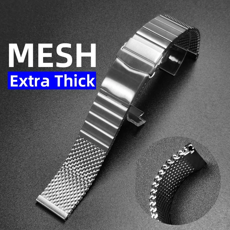 ExtraThickPremiumSolidStainlessSteelMeshWatchStrapBand20mm