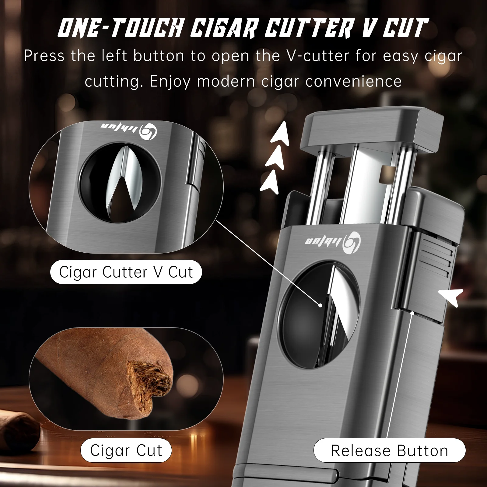 Cigar Lighter Multi-Function Torch Lighter Built-in Cigar Holder&One-Touch Cutter V Cut 3 Jet Flame Butane Lighters Accessories Butane Lighter
