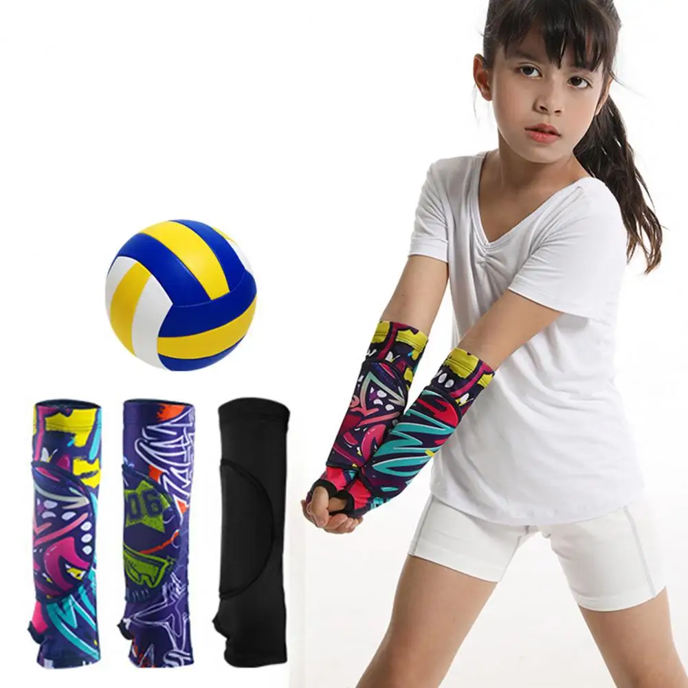 Manchons de bras de volley-ball pour enfants avec trou pour le pouce, protège-poignet de volley-ball doux et respirant, manche de compression, chauffe-bras de sport