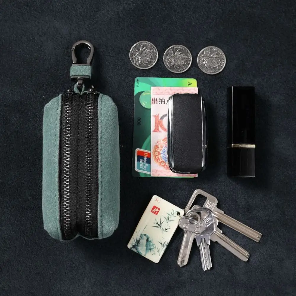 Compact Suede Leather Keychain Wallet with Zipper - Multifunctional Coin Purse & Large-Capacity Key Holder