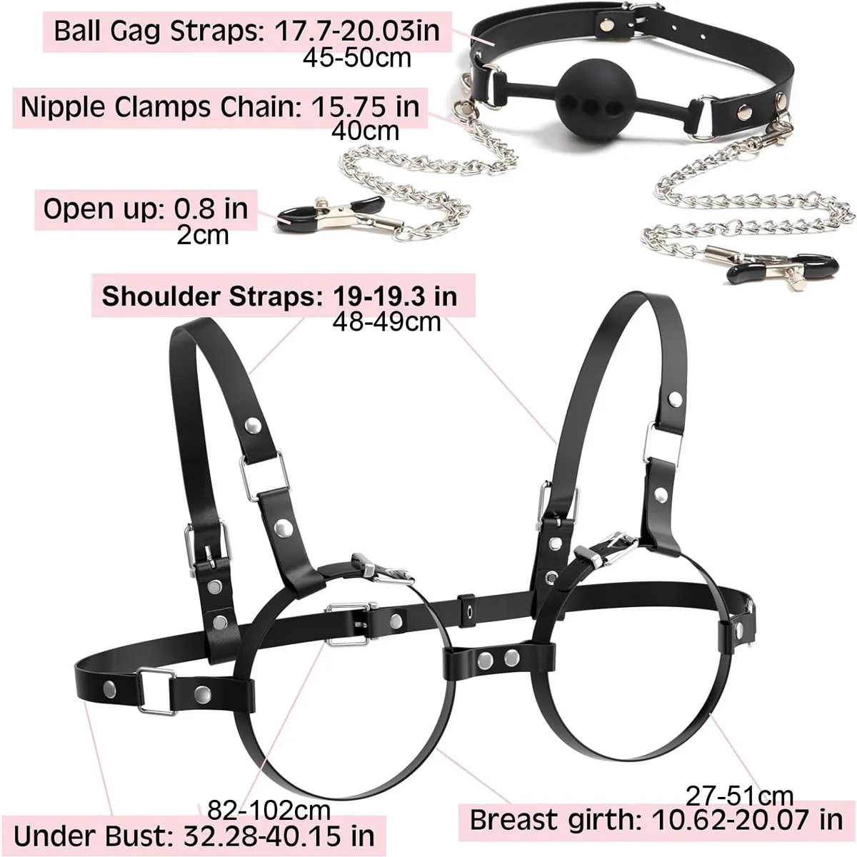 Erotic Lingerie Women Sexy Lingerie Adjustable Leather Bra Hollow Out Erotic Breast Exposing Ladies Tops Open Cup Bra Nipple Clamps Gag Ball Sex