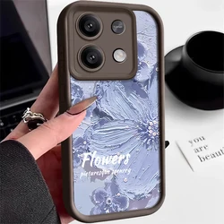 Shockproof Oil Painting Flower Silicone Case for Poco F6 (Brown)