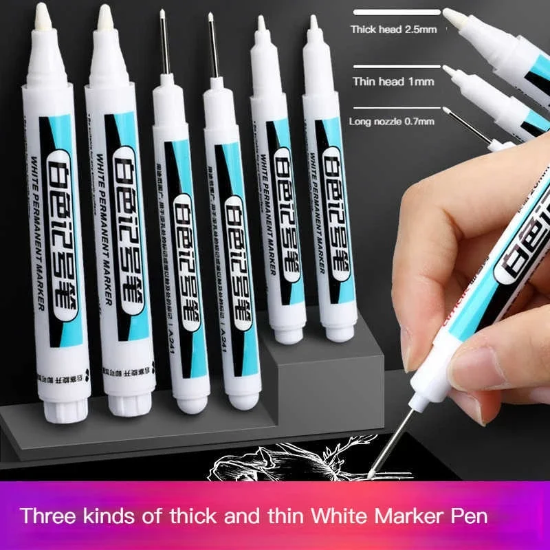 10Pcs White Permanent Paint Pen set for Wood Rock Plastic Leather Glass Stone Metal Canvas Ceramic Deep Hole Marker 0.7mm 1pcs erasable liquid chalk white water based blackboard pen glass ceramic leather repeated erasing marker marker wholesale