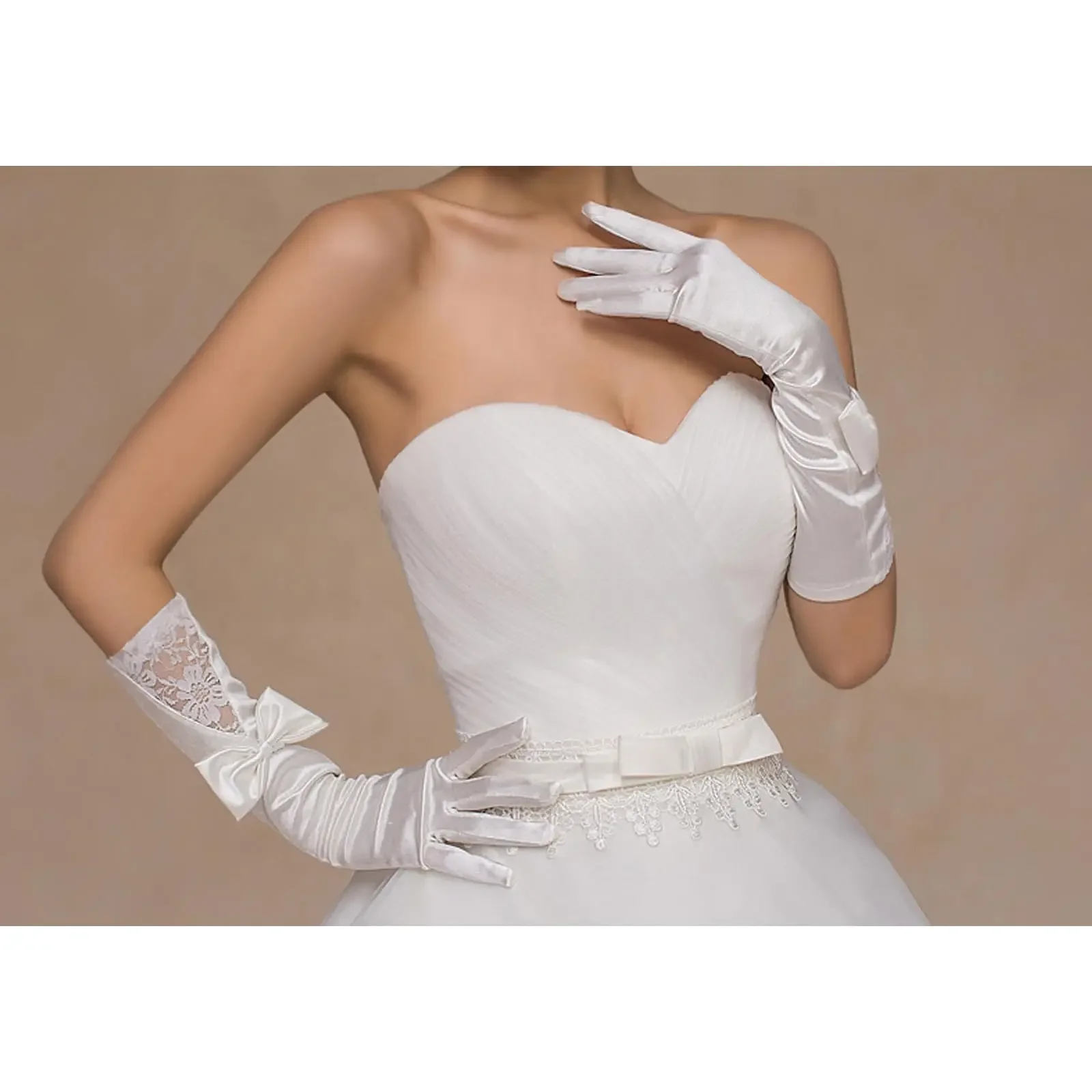 15 Inches Wedding Satin Gloves White Glove Long Bow Gloves for Bridal and Women 1920s Party Accessories for Girls
