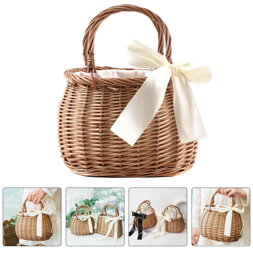 

Rattan Flower Basket Wicker Garden Baskets for Gathering Vegetables Weaving Storage Bin Food
