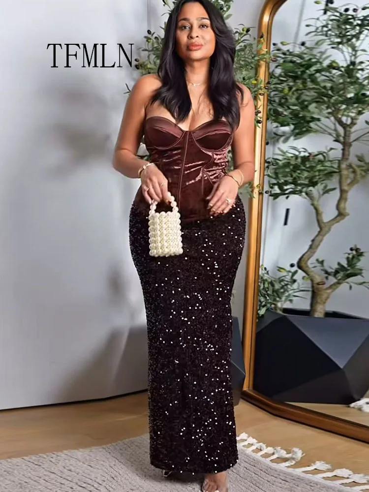 2026 Spring Women Shine Sequined Skirts Fashion Sexy Night Date Causal Skirts Vintage Girls Slim Christmas Clothing