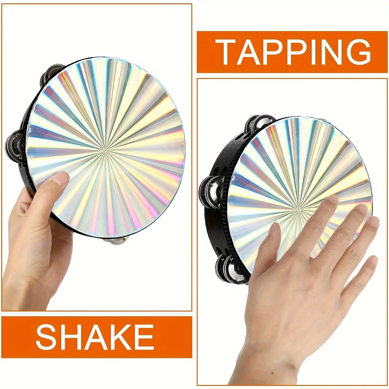 1Pc Radiant Tambourine 6/8/10 inch Tambourine Musical Educational Instrument Rhythm Percussion (Double Row)