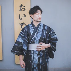 Kimono traditionnel japonais Yukata pour hommes, robe de salon avec ceinture, pyjama d'été 