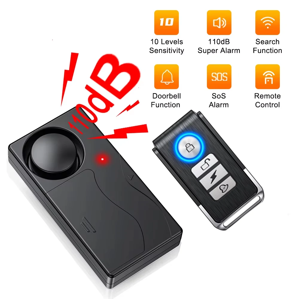 Wireless 110dB Loud Anti-Theft Vibration Alarm with Remote Control