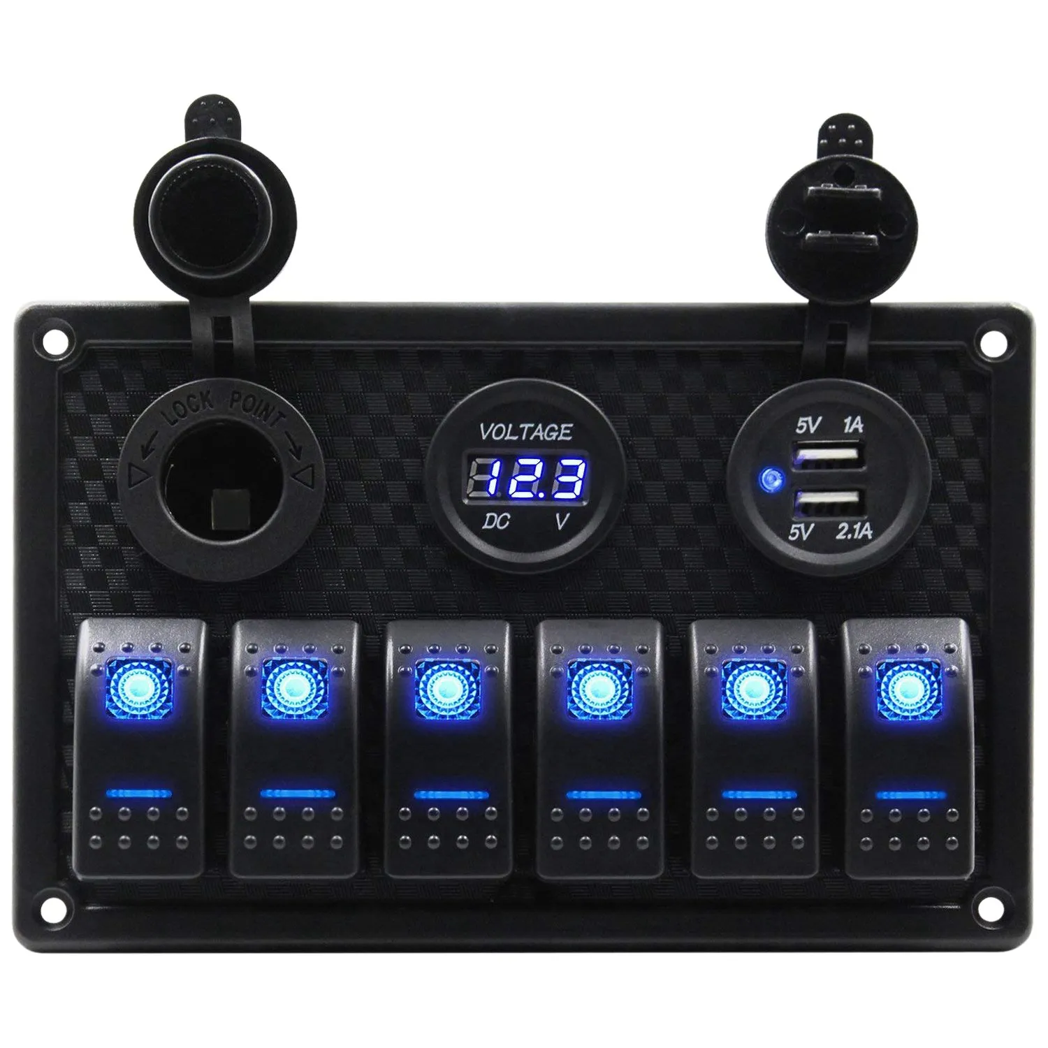 

6 Gang Waterproof Marine Boat Rocker Switch Panel with Blue LED Backlight for Car SUV Marine RV Truck Camper Boat