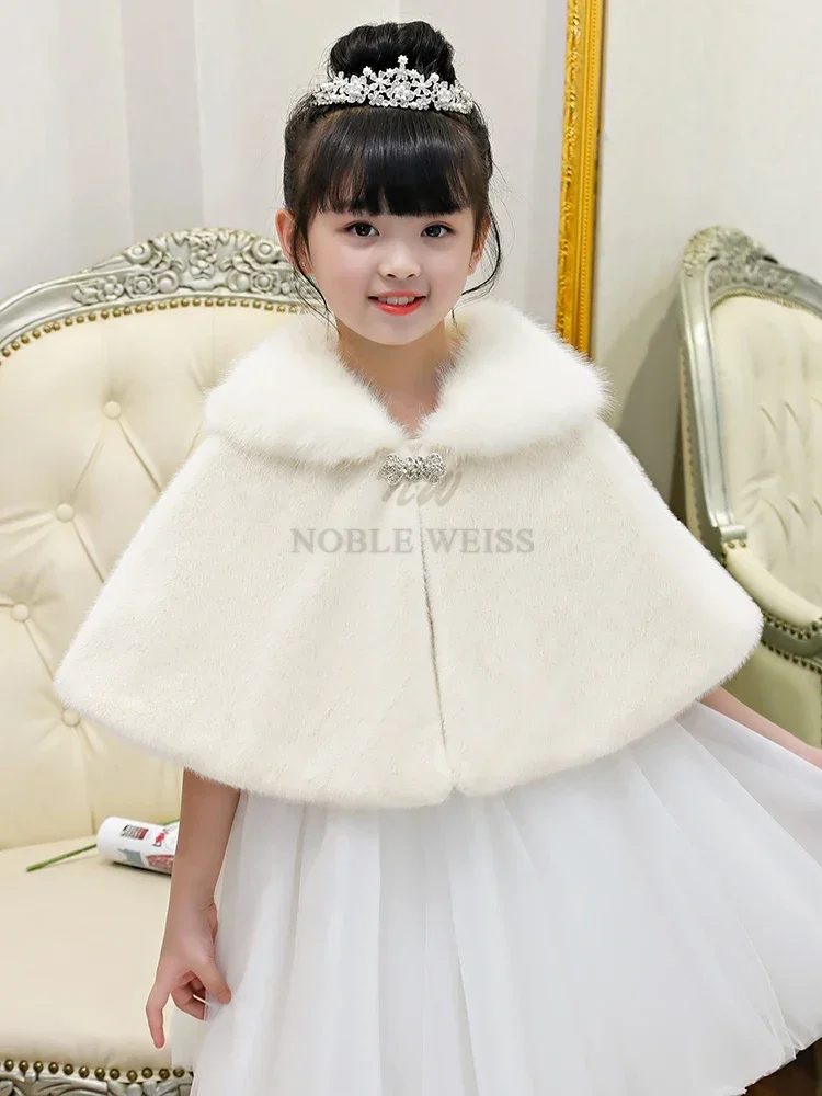 Flower Girls Winter Short Coat Baby Girls Wedding Faux Fur Bolero Party Warm Cloak Cape Kids Shawls Customized