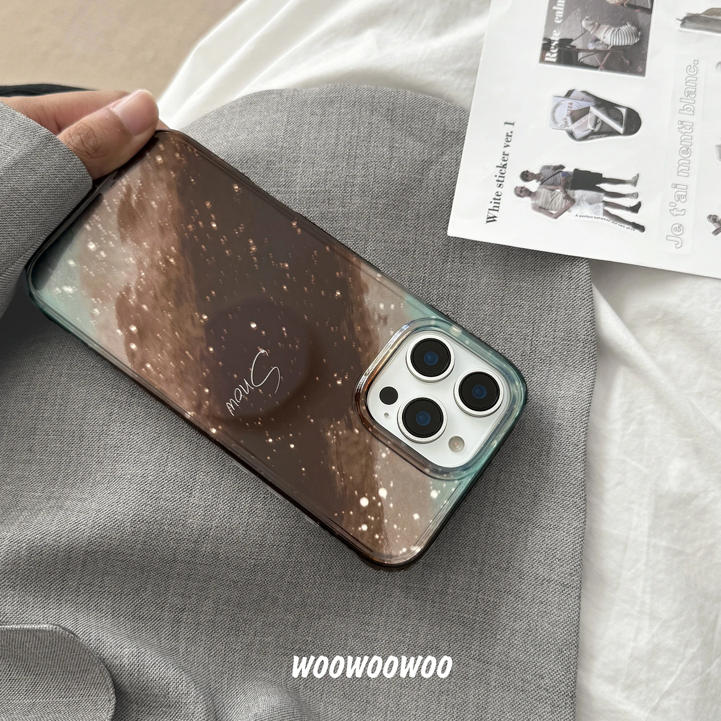 Luxury Laser Gradient Smudge Brown Phone Case For iPhone 15 14 13 16 Pro Max 13 14 15 16 Pro Fashion Shiny Bumper Cover Funda