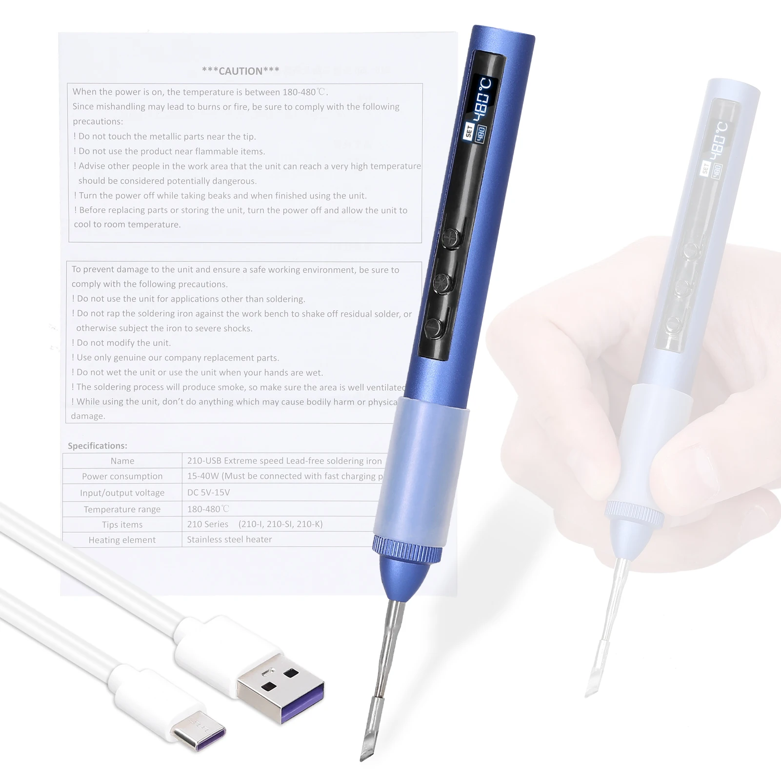 

Intelligent Electric Soldering Iron Portable USB Soldering Station 180-480℃ OLED Display Welding Pen with Temperature Setting