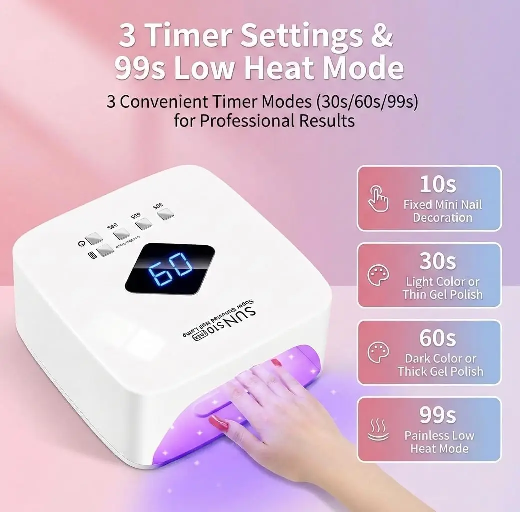 7600mAh 무선 충전식 UV 젤 네일 램프 120W 3단계 타이머 설정 자동 센서 전문 네일 드라이어 (살롱 및 가정용)