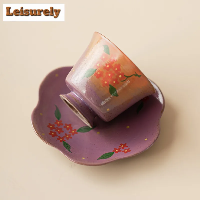 2pc/lot Hand Drawn Small Flower Purple Coasters Boutique Cup Mat For Coffee Cups Saucer Anti-scald Placemats Cup Holder Teaware