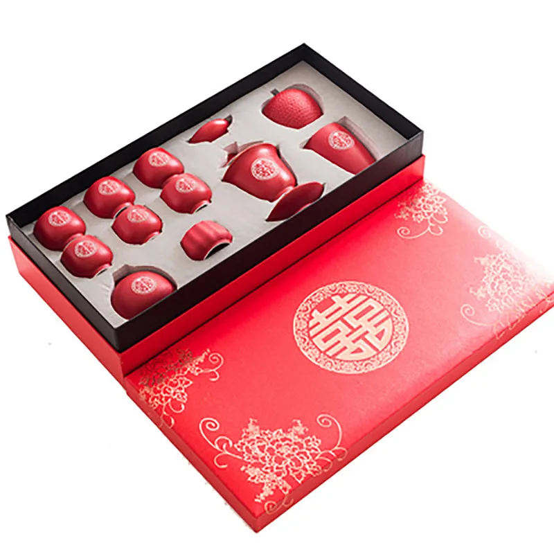 Ceramic Filter Tea Pot Set, Household Teapot and Cup Set, Chinese Style, Wedding Red Teaware, Housewarming Wedding Souvenir Gi