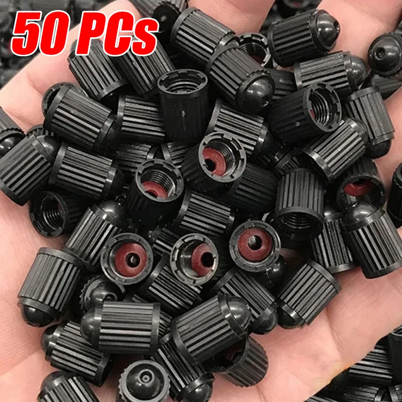 50-Pack Black Tire Valve Caps with O-Ring Seal - Universal Dust Covers
