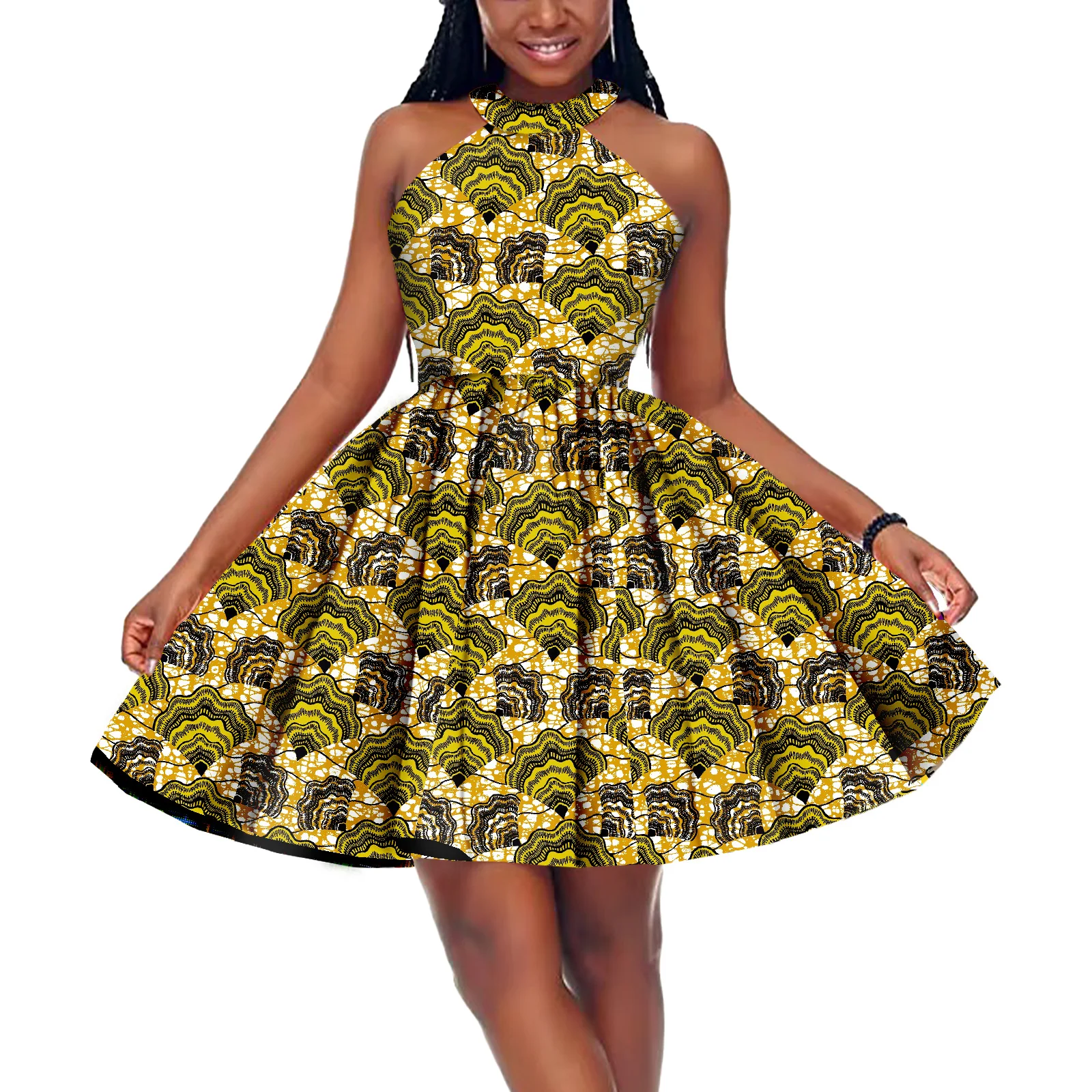 Women African Dresses Ankara Print Short Sleeve New Summer Dress Tribal