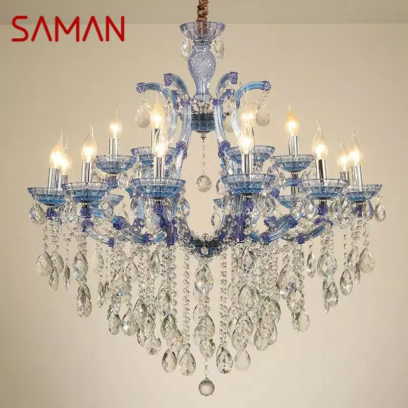 

SAMAN LuxuriousCandle Pendent Lamp European Style Crystal Lamp Art Living Room Restaurant Villa Staircase Duplex Building