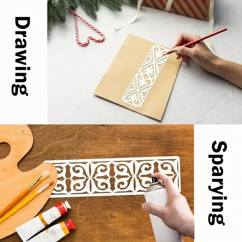 12Pcs Floral Strip Stencils 3