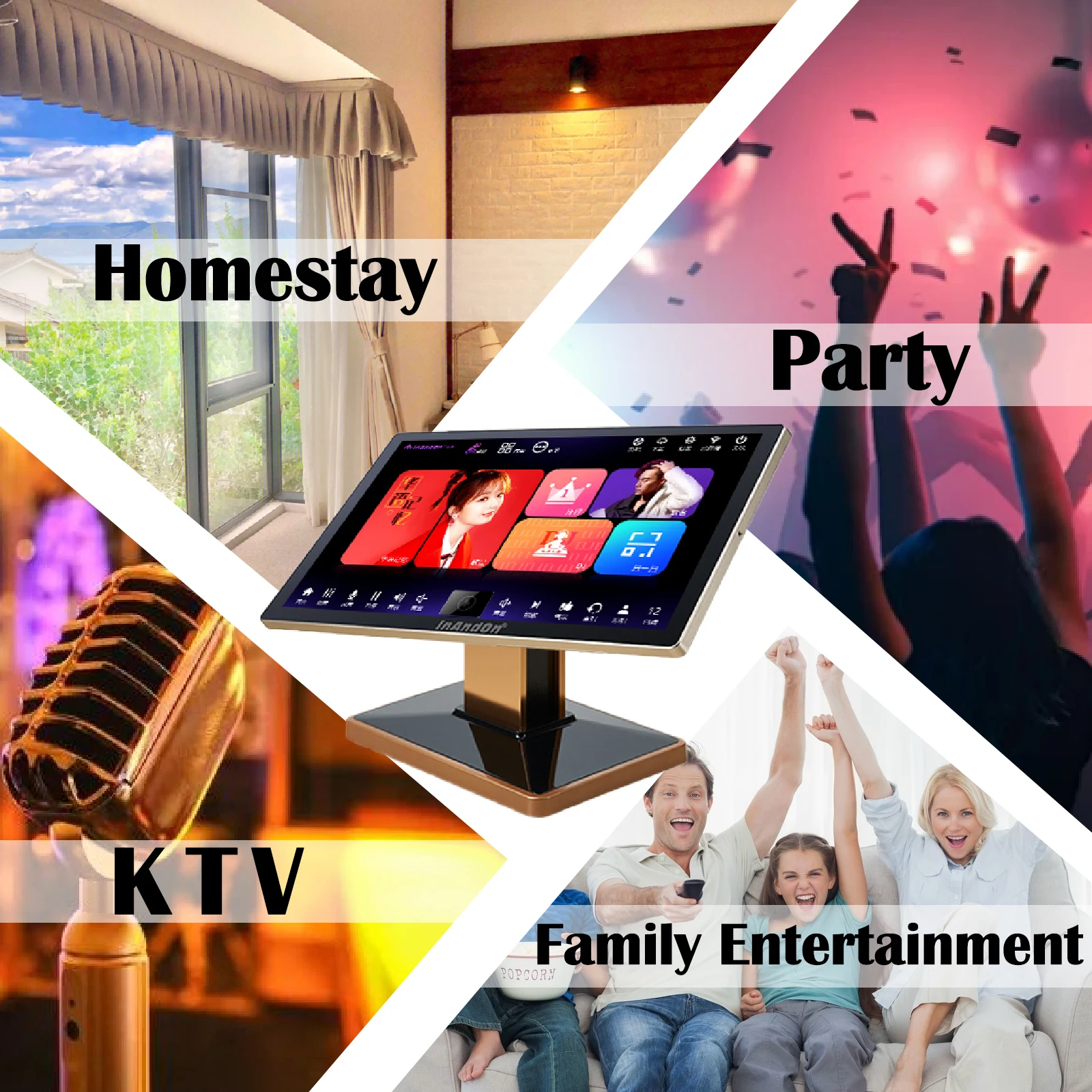 인안다운 21.5인치 터치 카라오케 2 무선 마이크 블루투스 리버브 무료 클라우드 노래 홈 KTV 파티 머신 올인원 시스템