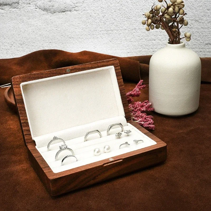 1PCS Free Engraving Wood Wedding Ring Box storage Engagement Wedding Ceremony Ring Storage Proposal Portable Gifts Case Rustic 5
