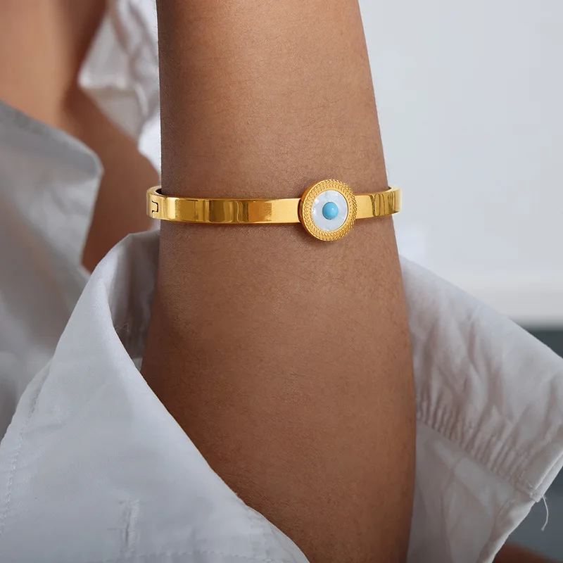 316L Stainless Steel Bracelet Bangle For Women 18k Gold Plated Waterproof Boho Women's Openable Charm Bracelets Bangles 3