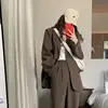 Blazers Women Retro British Style Solid Brown Single Breasted Loose Suit Blazer Elegant High Street Notched Outwear Office Lady 5